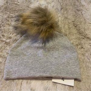 NWT Sammy + Nat Faux Fur Pom Pom Baby Hat Grey 6-18M
